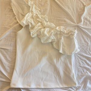 TCEC White Asymmetrical Ruffled Blouse